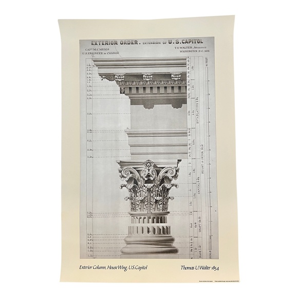 Vintage 80s Column Us Capitol Architectural Rendering Poster by Architect 1854 - Picture 1 of 6